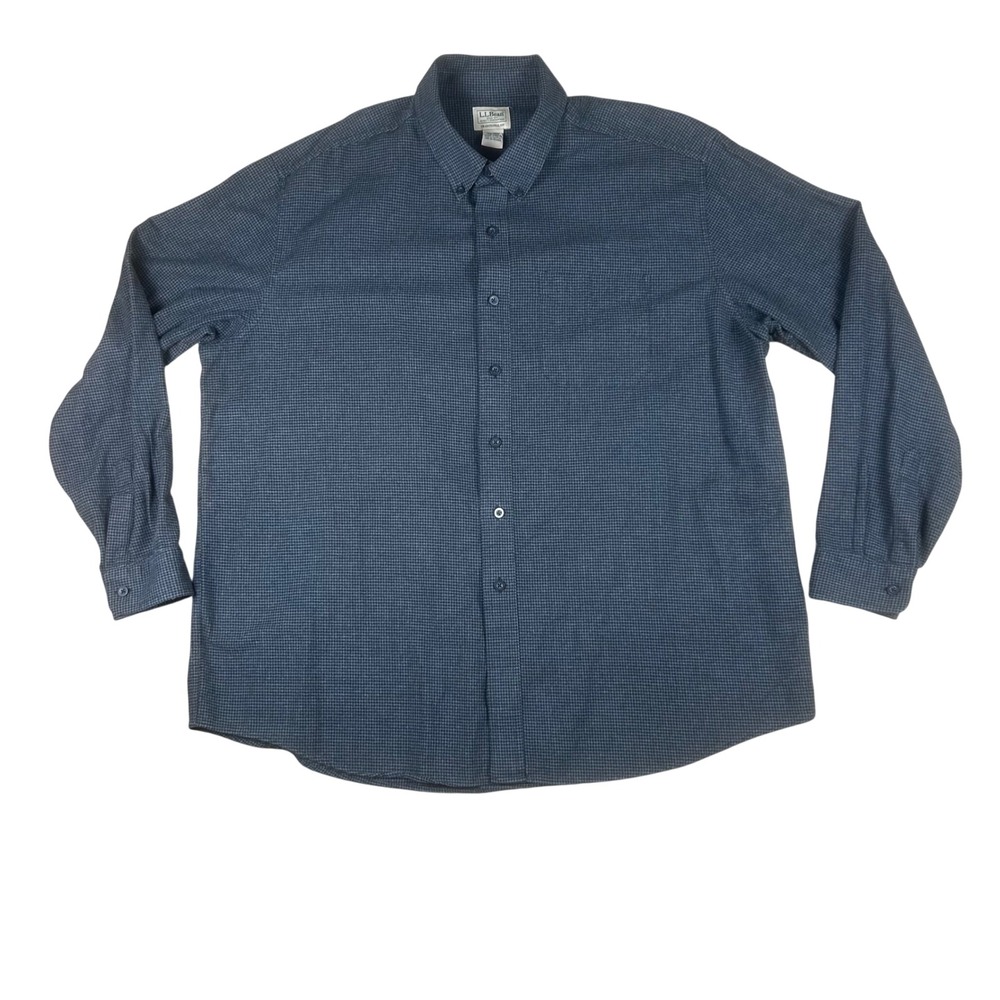 LL Bean Mens XXL Traditional Fit Houndstooth Button Down‎ Shirt Blue Gray 298276